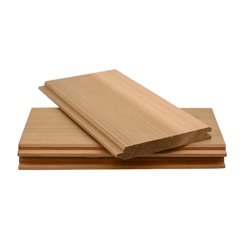 Canadian Western Red Cedar cladding boards in V-Groove and Shadow Gap profiles.